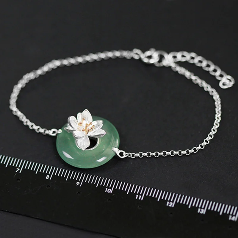 Green Aventurine Lotus Fun реальные 925 серебро натуральные камни творческий ручной Fine Jewelry лотоса шепчет браслет для женщин brincos - Цвет камня: Green Aventurine
