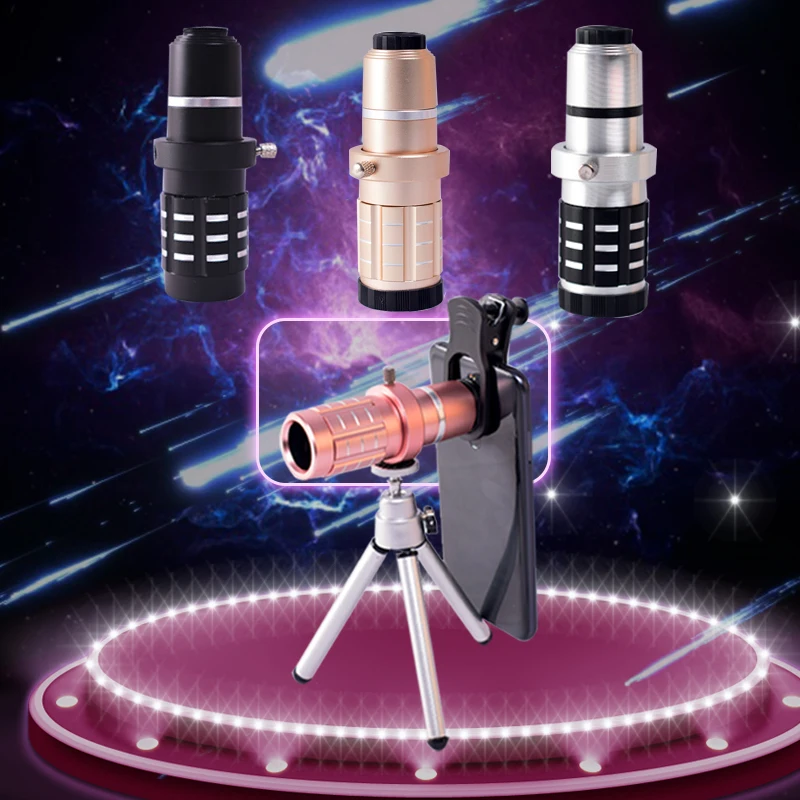 

12X HD Zoom Telescopic Phone Lens Metal Monocular Telescope With Tripod External Mobile Phone Lens