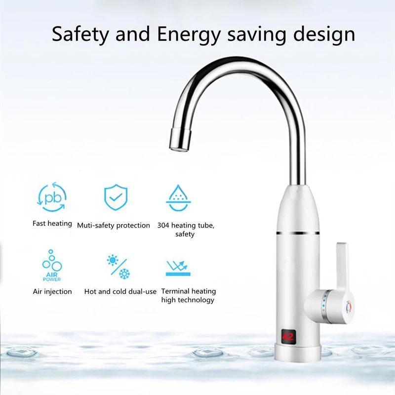 New Kitchen LED Display Electric Hot &Cold Water Instant Heating Mixer Faucet Tap