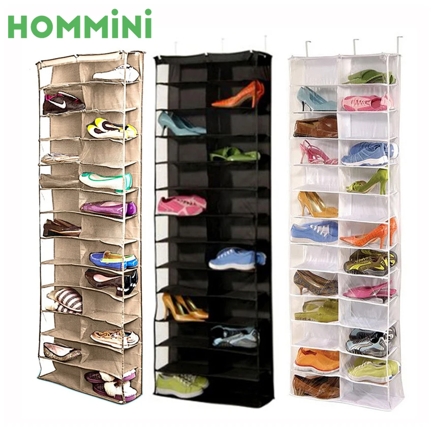 HOMMINI 26 Hanging Shoe Holder Organizer Clear Over Door Storage Pocket