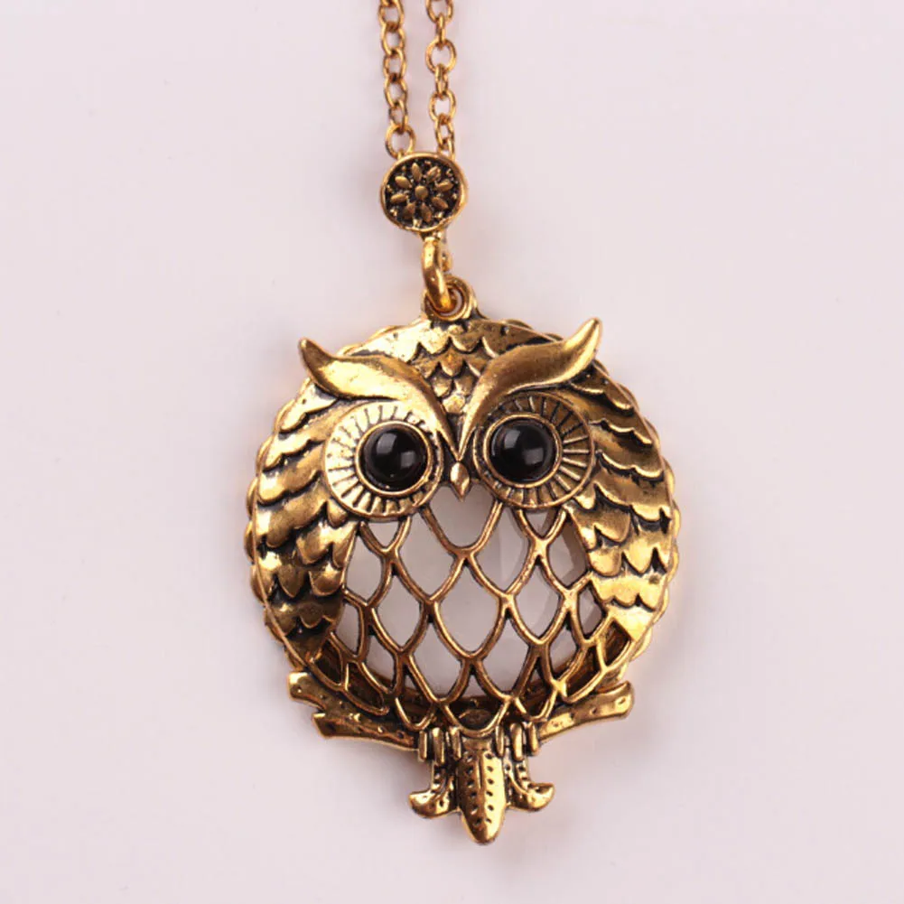 Image 2016 New Design Antique Gold Chain Pendant Necklace Magnifying Glass Necklace Owl Pendant Necklace Retro Bijoux For Gift
