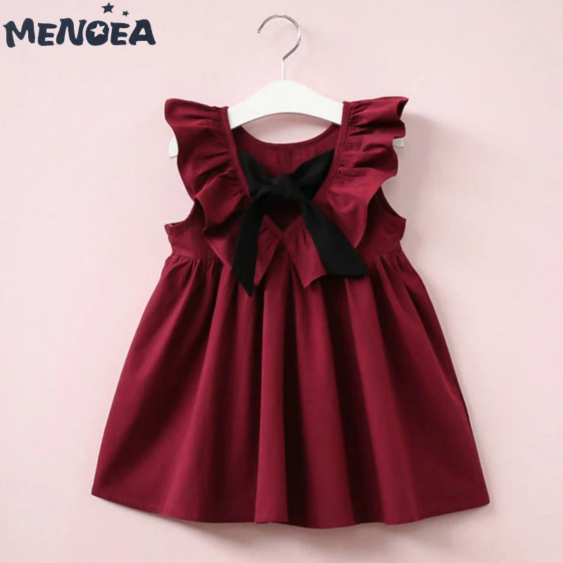

Menoea girls dress 2019 New Casual Fashion Fly Sleeve Girls Bow Dress Summer Girl Clothing For 2-6 Years Children Cute Dresses