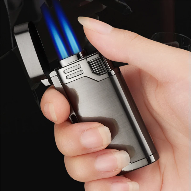 

Dual Fire Compact Jet Pipe Lighter Torch Turbo Lighter Flat Windproof Metal Cigar Lighter 1300 C Butane Lighter NO GAS