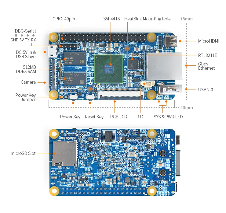 RealQvol FriendlayARM NanoPi Fire2A макетная плата S5P4418 1,4 ГГц 512 Мб DDR3 четырехъядерный Cortex-A9