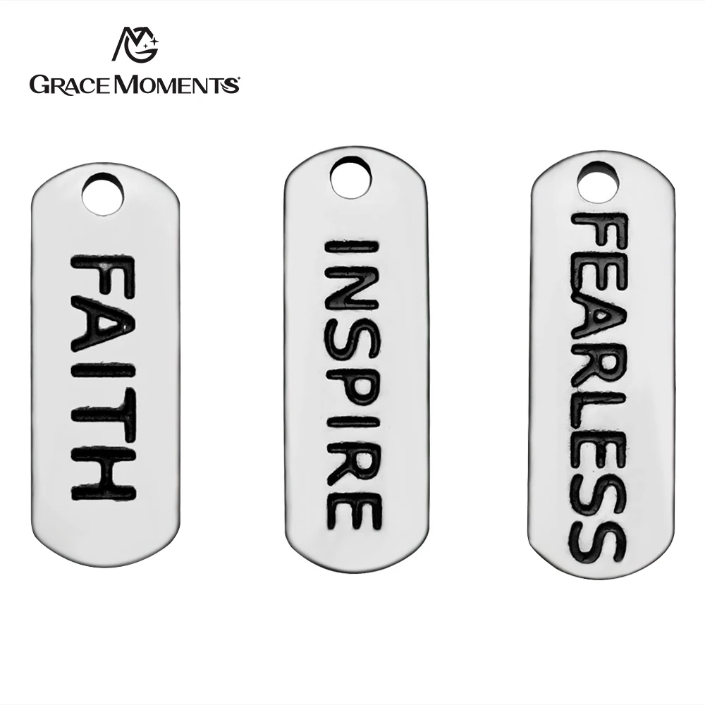 

20pcs/Lot Grace Moments Stainless Steel Charms Faith Fearless Inspire Charms Pendants for Jewelry Making DIY Handmade Gift