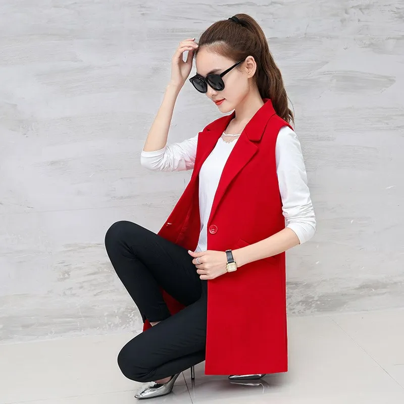 Moda 2018 otoño mujeres bolsillos Turn-Down Collar chaleco largo botón sin mangas Blazer chaquetas negro Oficina chaleco _ - AliExpress Mobile