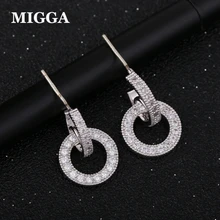 MIGGA белые золотистые кристаллы круглые серьги-гвоздики с подвеской женские фианиты Brincos Ювелирные Изделия