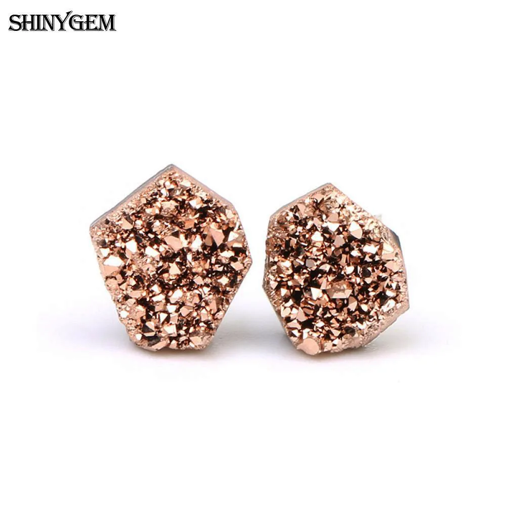 ShinyGem 6-9 мм Необычные Кристальные серьги 925 пробы серебряные серьги-гвоздики маленькие милые натуральные кварцевые серьги друзы для женщин