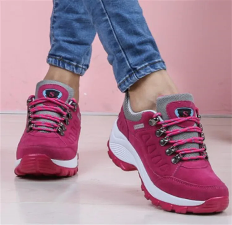 Женская обувь большого размера; повседневная обувь на толстой подошве; кроссовки на платформе со шнуровкой; Модные слипоны; дышащая женская обувь, увеличивающая рост; A606 - Цвет: Rose red