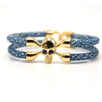 

Hot Selling Luxury man jewelry Skull bangle&Bracelet New Arrival baseball stingray leather skull bracelet
