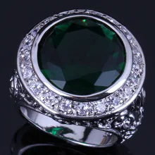 Unique Big Round Green Cubic Zirconia White CZ 925 Sterling Silver Ring For Women V0564 925 sterling silver dragon claw round green cz eye mens biker skull ring 9m202a