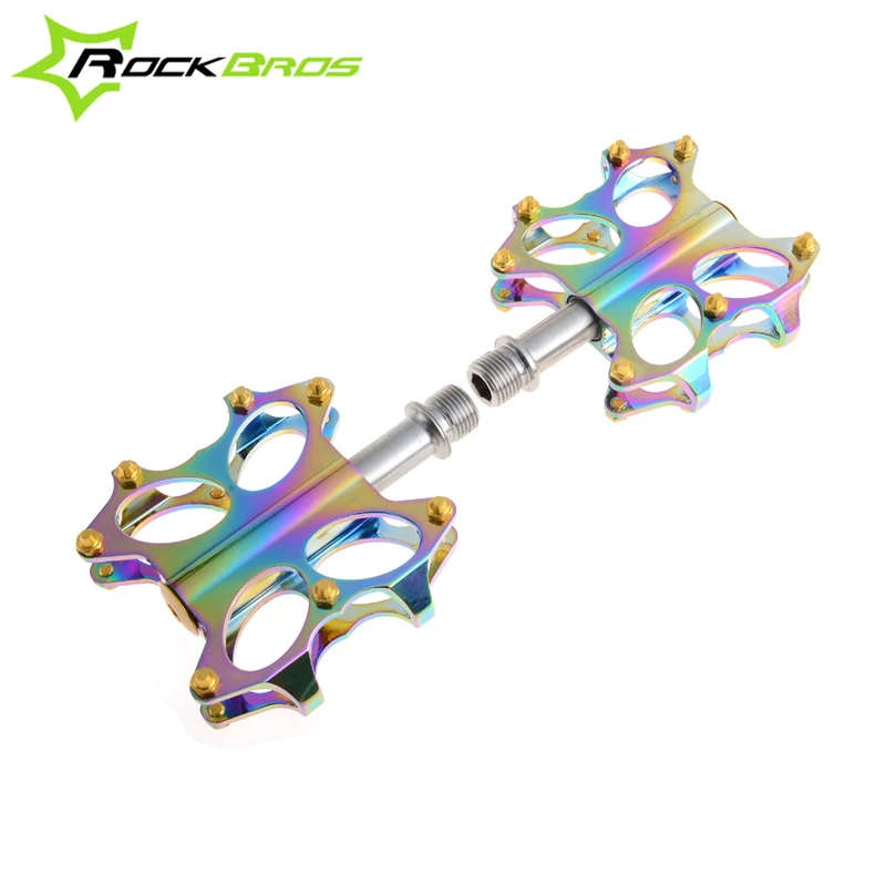

ROCKBROS Bike Ride BMX Platform Flat Pedals CNC Titanium Spindle Ti Axle MTB Bike Pedals Bicycle Parts Rainbow