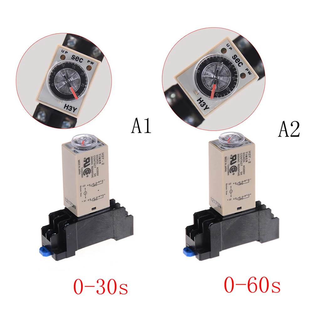 1Set H3Y-2 AC 220V Delay Timer Time Relay 0-30/60 Minute With Base Time Relay With Socket DPDT & Base Socket