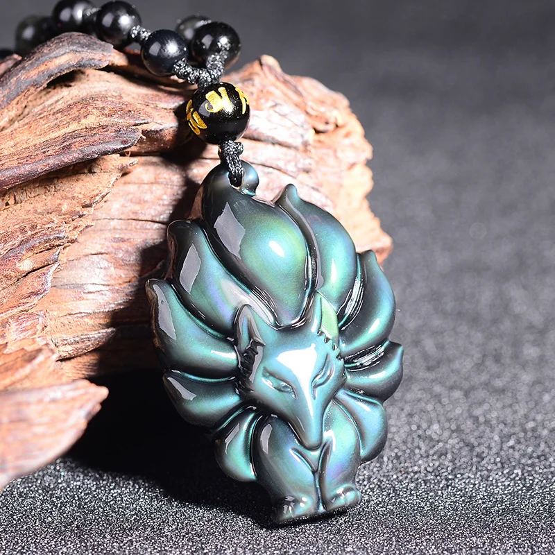 Натуральная красочная Обсидиановая лиса кулон лиса Легенда ожерелье кулон нефрит ювелирные изделия Будда Кулон ожерелье подарок
