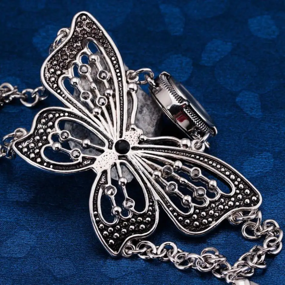 Горячая Распродажа классические ретро черные титановые серебряные женские кварцевые наручные часы Стильный негабаритный браслет с бабочкой милый мини циферблат