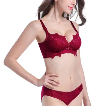 

Women Sexy Solid Bra+Brief Set Wine Red Female Push Up Bra Women Underwear