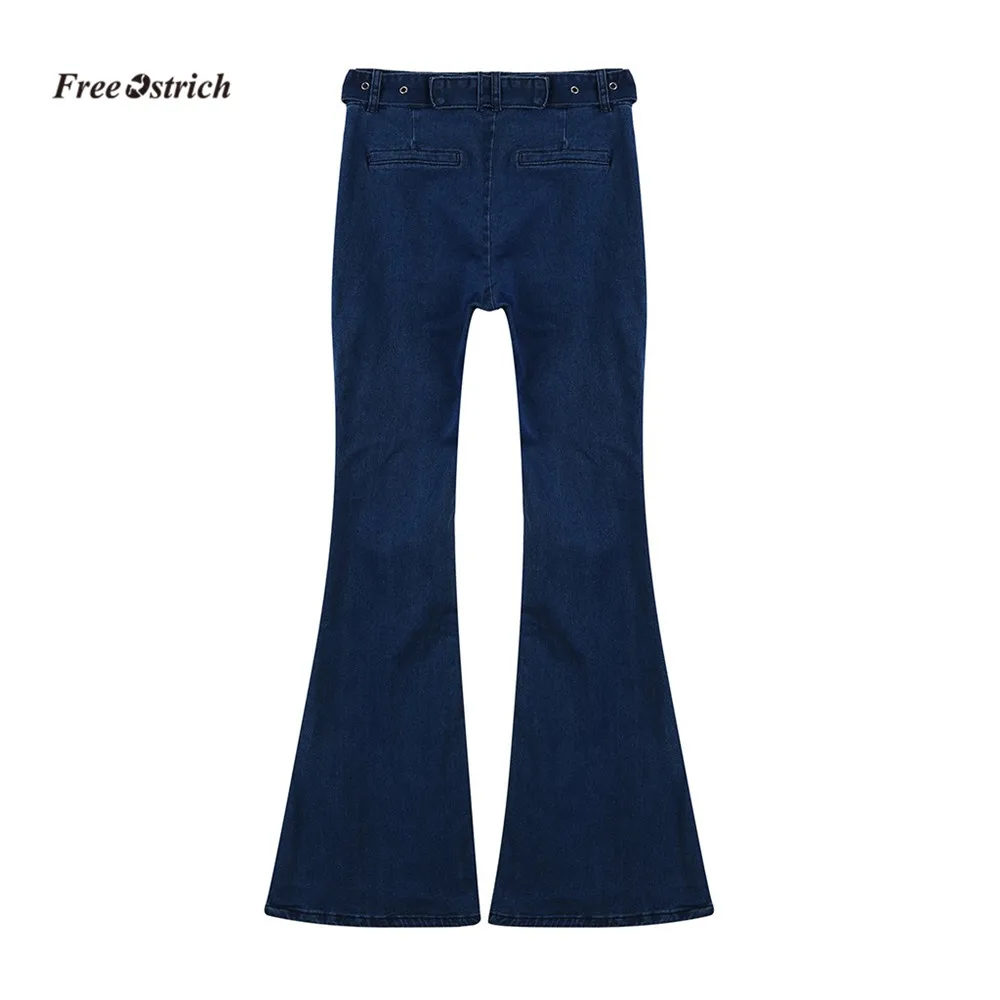 Бесплатная страуса одежда Для женщин джинсы Для женщин упругой плюс свободные джинсовые кнопка карман повседневные брюки с широким клешем