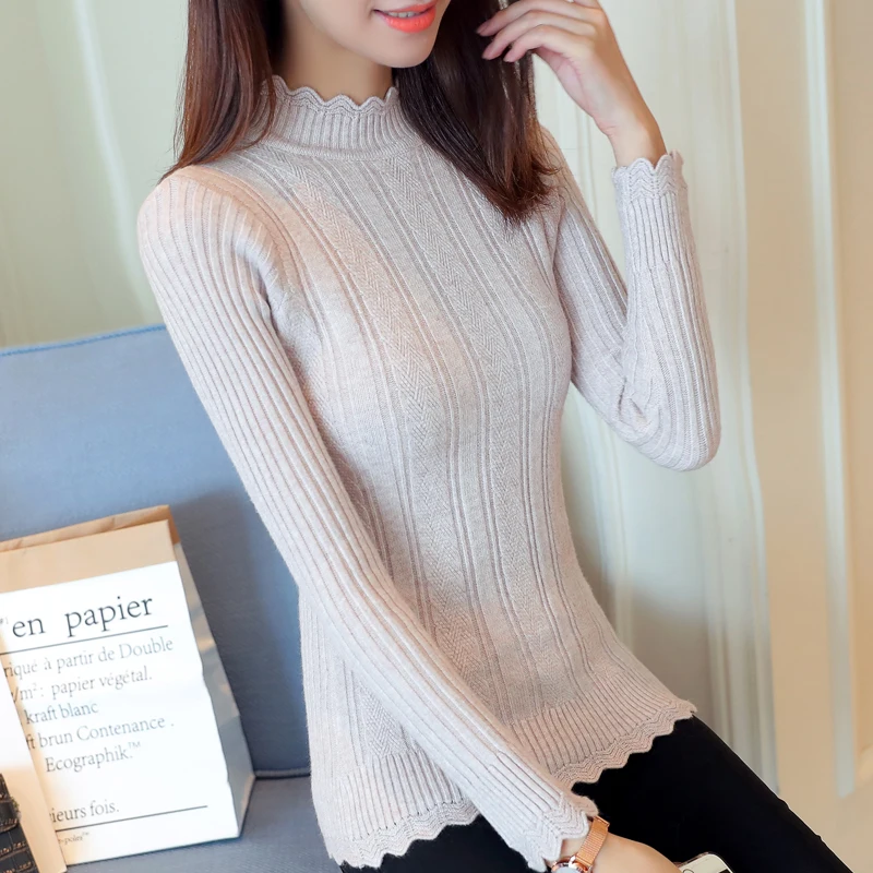 Women Turtleneck Knitted Sweater 2018 Autumn Winter Warm Pullover Korean Fashion Basic Tops Elastic Slim Jumper Female Sweaters
