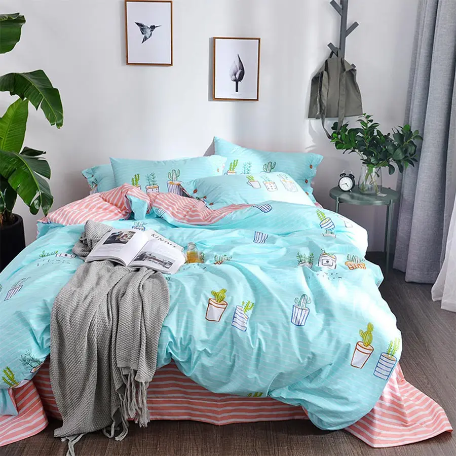 

European plant single double bedding set teen child,twin full queen king cotton home textile flat sheet pillow case duvet cover