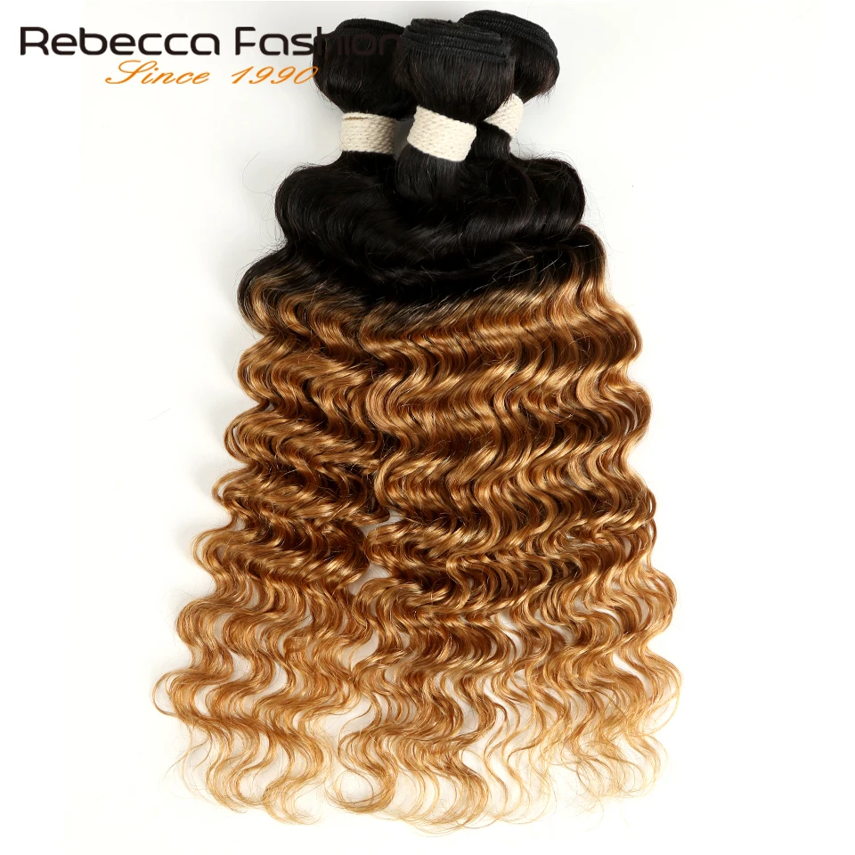 Rebecca Ombre индийские глубокая волна пряди 3/4 шт Remy 2 тона цвет T1B/27# T1B/30# T1B/99J# человеческие пряди волос