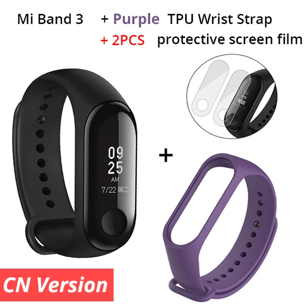 Xiaomi Mi Band 3 Miband 3 мгновенное сообщение водонепроницаемый OLED экран фитнес-трекер Mi Band 2up умный Браслет Xiaomi Band - Цвет: add purple strap