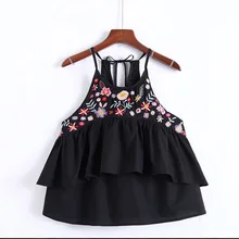 YSMILE Y Fashion Cotton Camisole Embroidery Floral Women Ruffles With Bow Tie Tank Tops Summer Beach Ladies Vest Tank Tops
