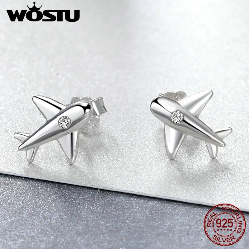 

WOSTU Authentic 100% 925 Sterling Silver Original Airplane Stud Earrings for Girl Women Party Anniversary Jewelry brincos FME153