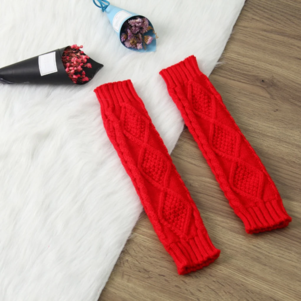 Женские осенне-зимние трикотажные перчатки с рукавами на запястье, теплые длинные рукавицы для девочек с ромбовидным принтом, 30*8 см
