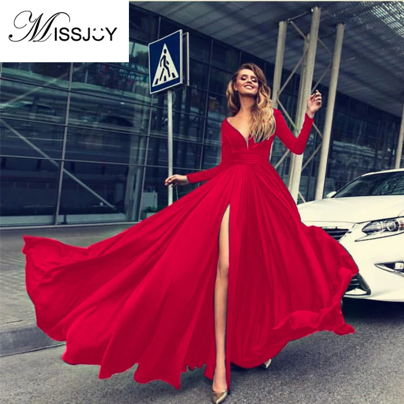 

MISSJOY Women 2018 Hot New Style Rockabilly Cocktail Party Dress Explosion Models Sexy Deep V Neck Long-Sleeve Party dress