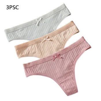 

3PCS/Lot Cotton Women Thongs And G Strings Sexy Seanmless Low-Rise Panties Tanga Bow Thong Women Panties Solid Femme Underwear