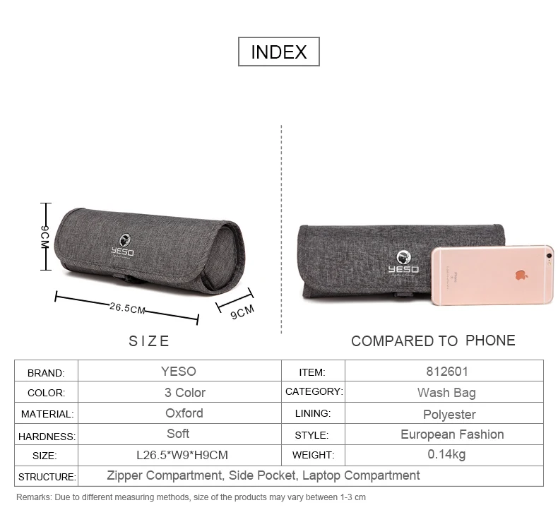 YESO, Новое поступление, брендовая сумка для мытья, сумка для путешествий, водонепроницаемая, подвесная, Портативная сумка, 26,5*9*9, Серый Полиэстер, косметичка, моющаяся, косметичка, сумки для макияжа