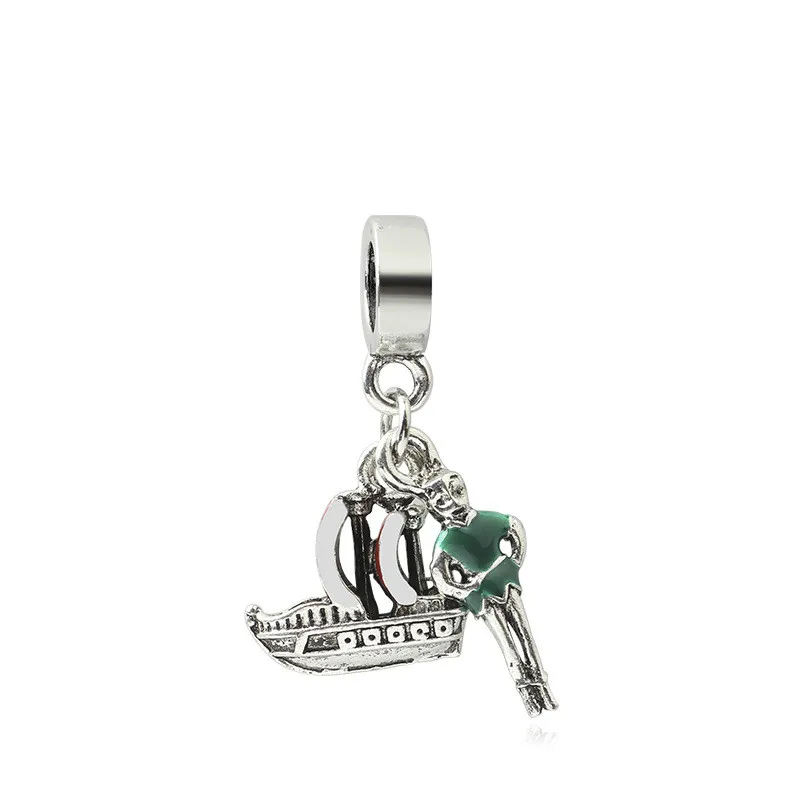5PCS New Green Enamel Cloth Boatman Red Sailboat Charm Zinc Alloy Pendant Fit Original DIY Bracelet Women Male Jewelry Making | Украшения и