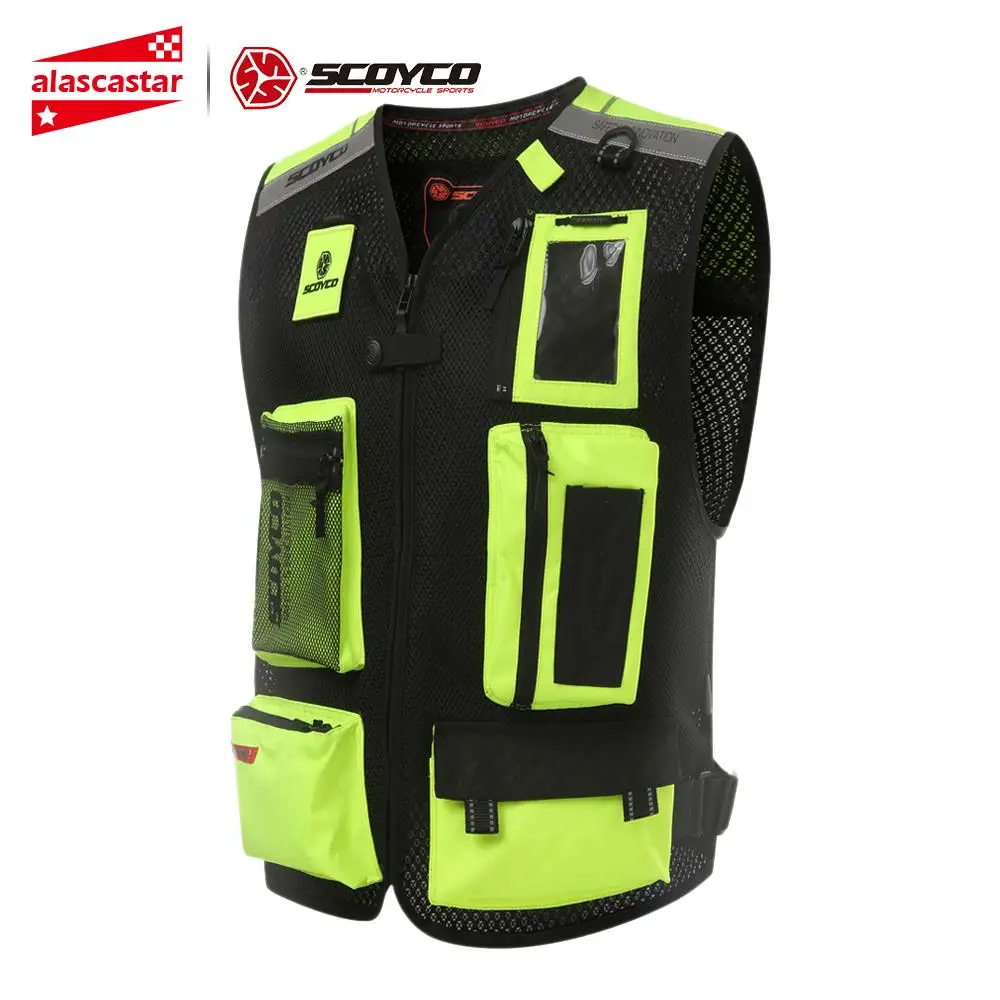 SCOYCO мотоциклетная куртка защитная Экипировка Chaqueta Moto куртка Светоотражающая летняя мотокроссная бездорожье гоночный жилет с защитой - Цвет: Зеленый