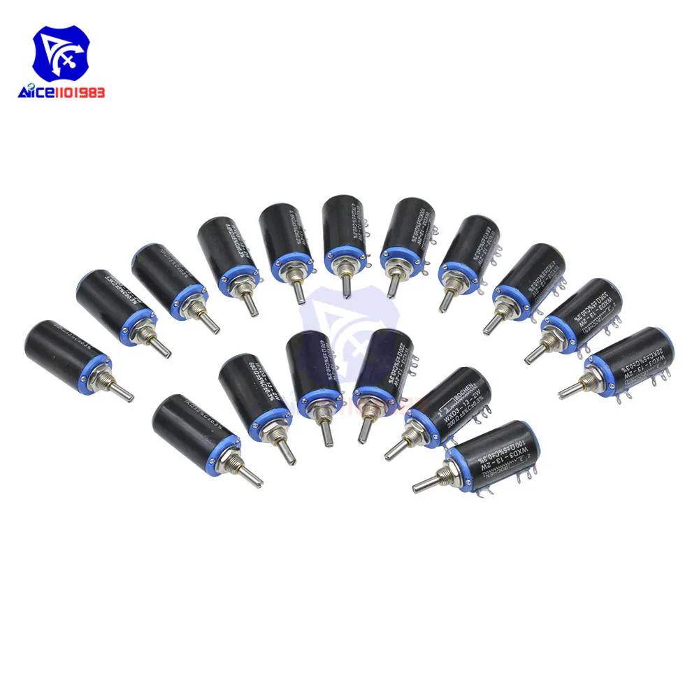 WXD3-13-2W Wirewound Potentiometer Resistance 100R 470R 1K 4.7K 6.8K 10K 22K 47K 100K&Omega; Ohm 10 Turns Linear Rotary Potentiometer