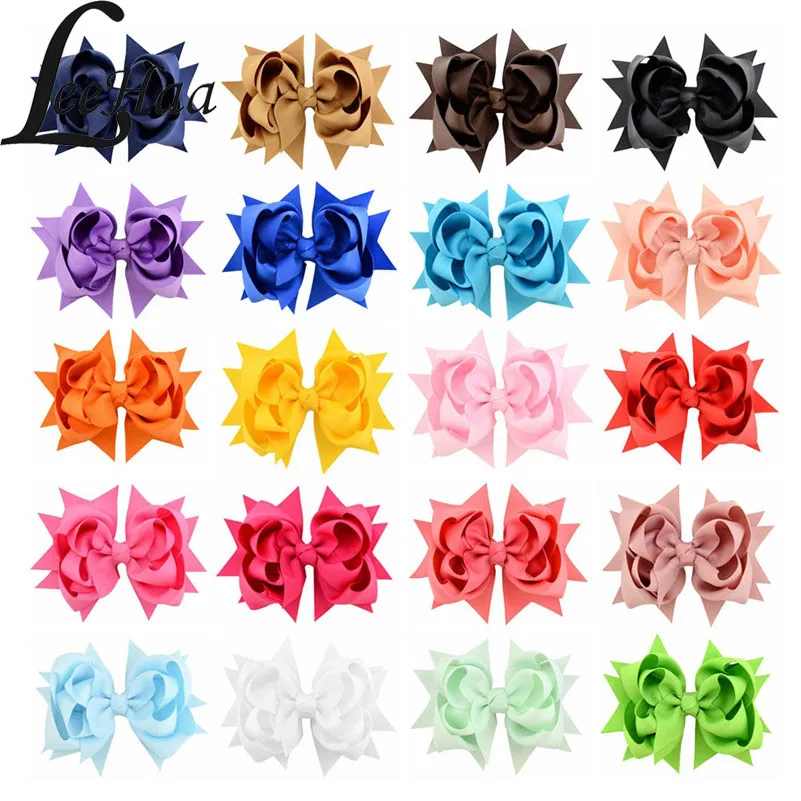 

20PCS Solid 4.7 Inch Grosgrain Ribbon Hair Bows Set Girls Hair Clips Boutique Hairpins Hair Ornaments Hair Accessories Wholesale
