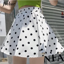 Jielur летняя черная белая юбка в горошек женская Свободная шифоновая Женская юбка для колледжа Праздничная корейская мода короткая подол m-xxl