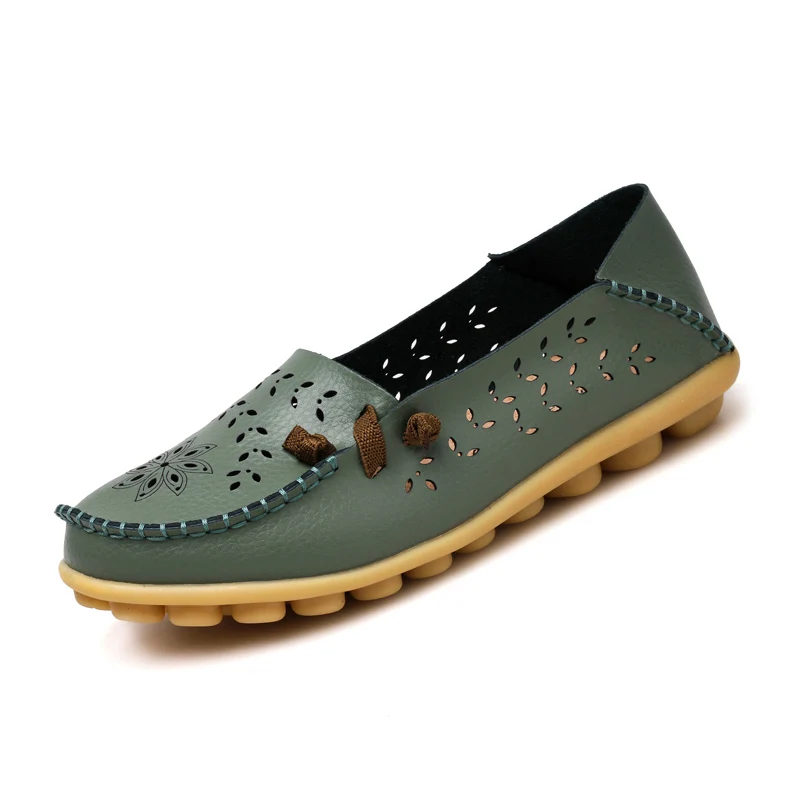 Plardin/; женская летняя повседневная обувь на шнуровке; женская обувь на плоской подошве из коровьей кожи; мягкая обувь на плоской подошве с вырезами для мам; обувь из натуральной кожи - Цвет: Армейский зеленый