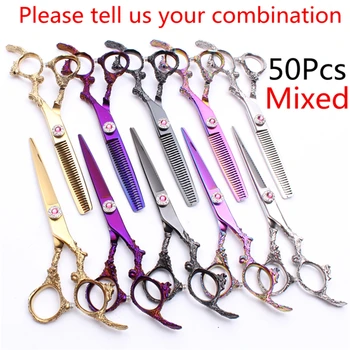 

50Pcs 5.5" 6.0" 440C Customized Logo Wholesale Thinning Scissors Regular Shears Babrer Scissors Professional Hair Scissors C9005
