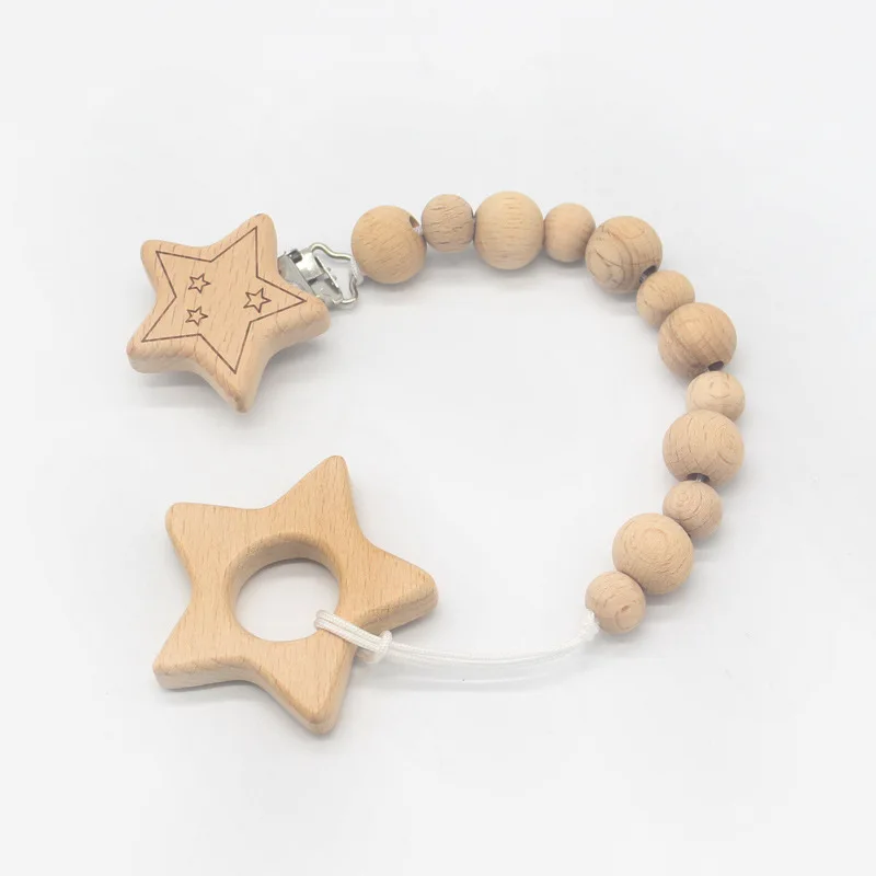 

Wood Baby Pacifier Clip Chain Wooden Holder Soother Pacifier Clips Leash Strap Nipple Holder For Infant Feeding