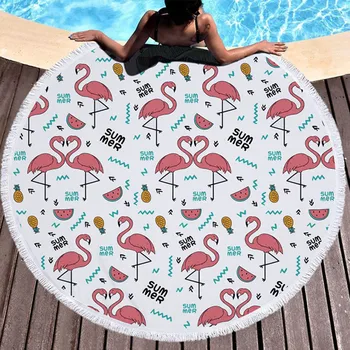 

Fashion Flamingo Series Beach Towel Round 150cm Microfiber Bath Towel Outdoor Yoga Blanket Beach Mat Tassels Lover Kids Gift New