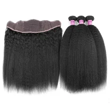 YVONNE Brazilian Kinky Straight Lace Frontal With Bundles,1Pcs Lace Frontal Closure 13.5×4 With 3Pcs Human Hair Bundles
