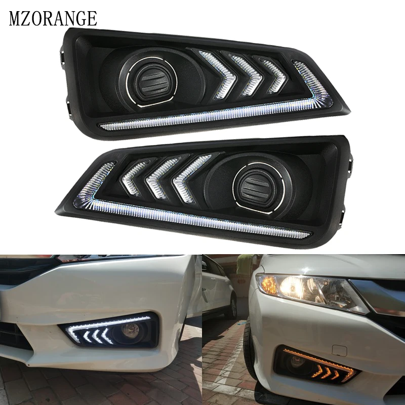 MZORANGE 1 комплект DRL дневные ходовые огни для Honda City Дневной светильник 12 В ABS противотуманная фара крышка с желтым сигнальным светильник
