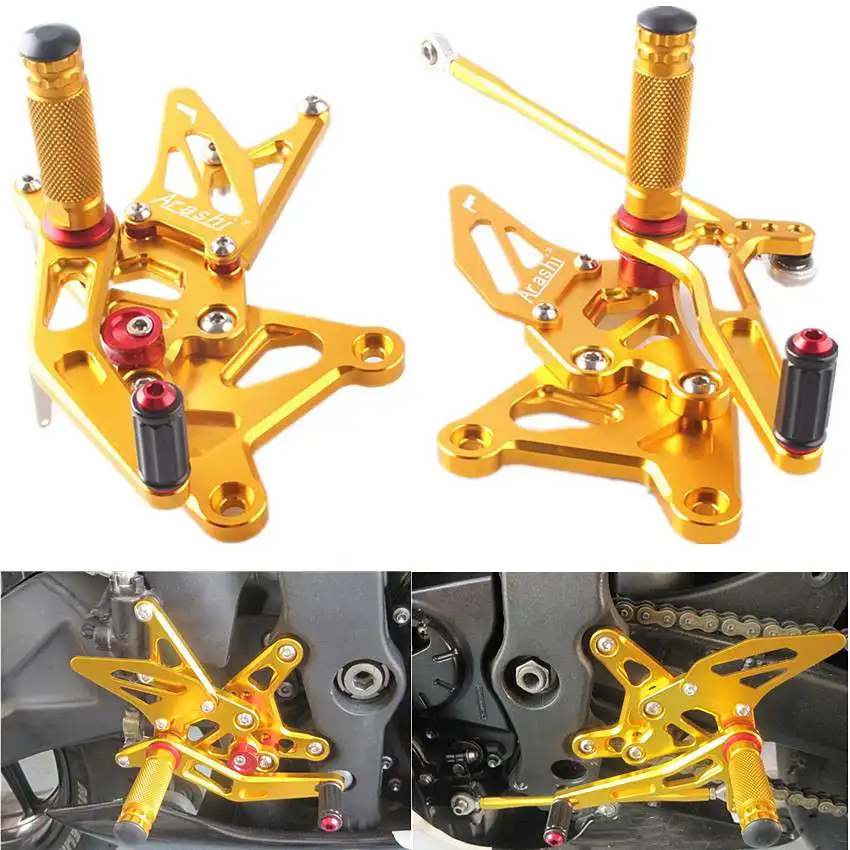 

Adjustable Rearset Foot Pegs For Kawasaki Ninja ZX6R ZX636 2005 2006 Motorcycle Gold CNC Aluminum