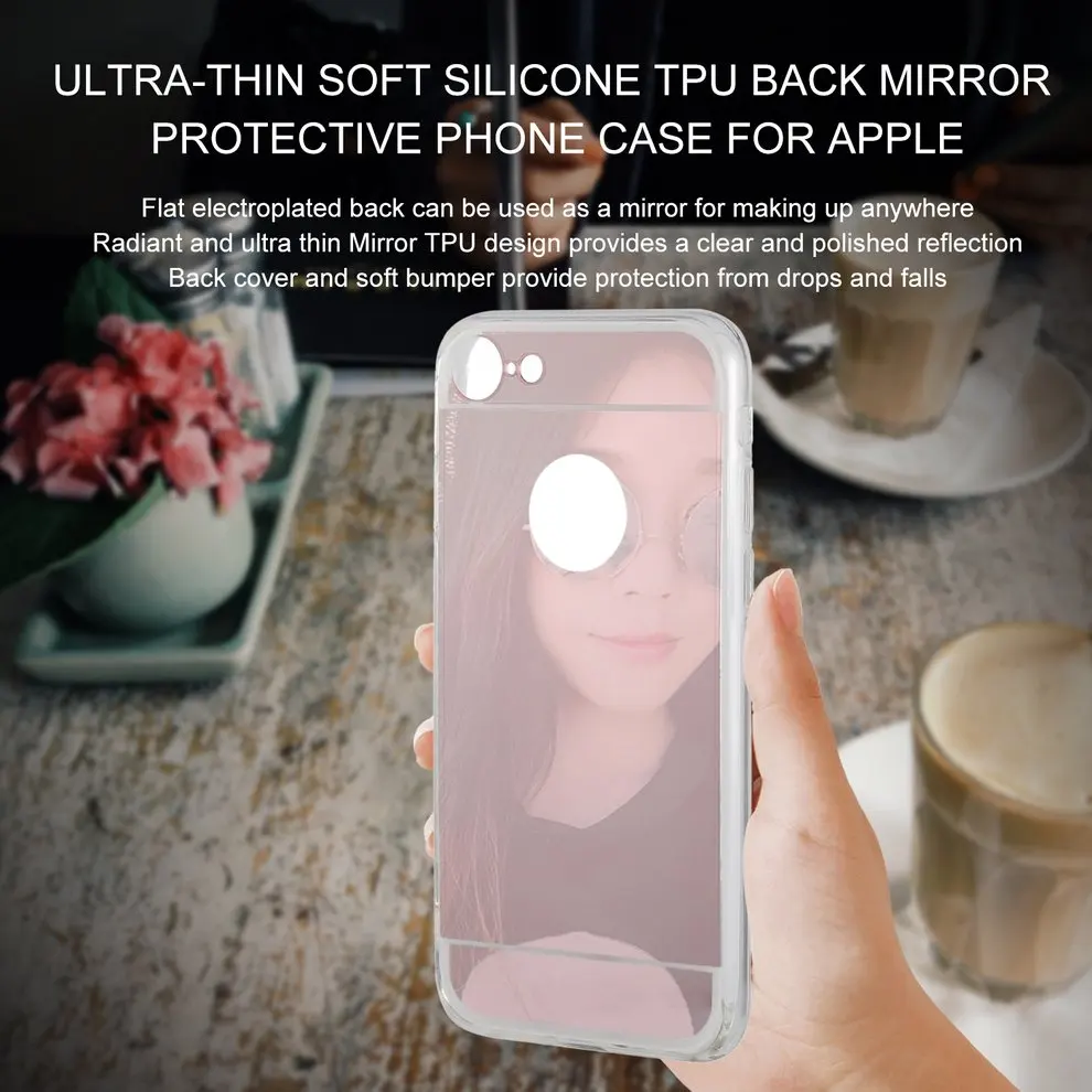 

2 Pcs Luxury Ultra-thin Soft Silicone Protective Case Cover Rose Gold Color Back MakeUp Mirror Phone Case for Apple iPhone 7/8