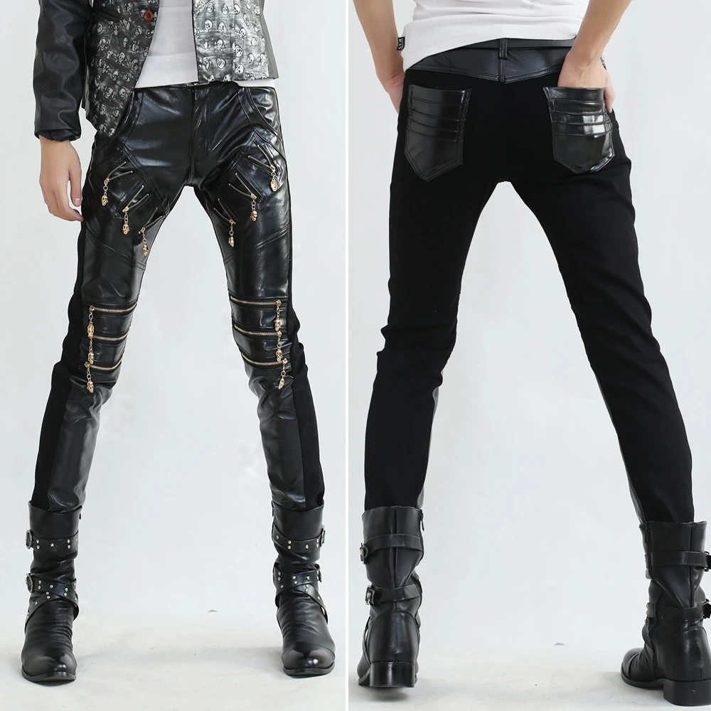 29 33春十代ジッパー タイト な紳士服レザー パンツ非主流黒スキニーパンツ の ズボン ステージ歌手衣装 Costume Characters For Sale Trousers Elasticcostume Work Aliexpress