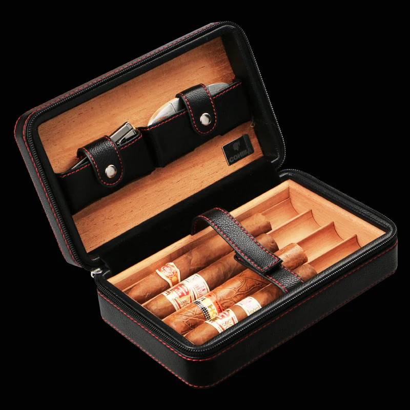 Luxury COHIBA portable genuine leather cigar bag(hold 4pcs)W/ Cigar
