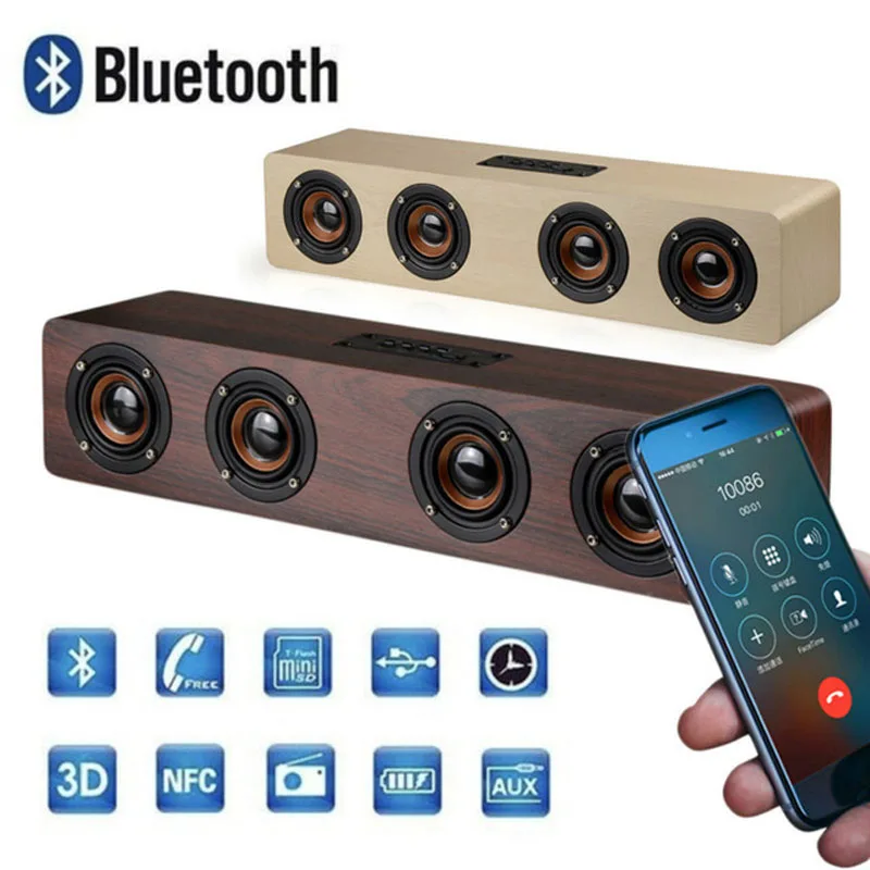 

W8 wooden Speaker 20W Wireless Bluetooth Speaker Column Soundbar Subwoofer Computer Speaker FM Outdoor Portable Column Speaker