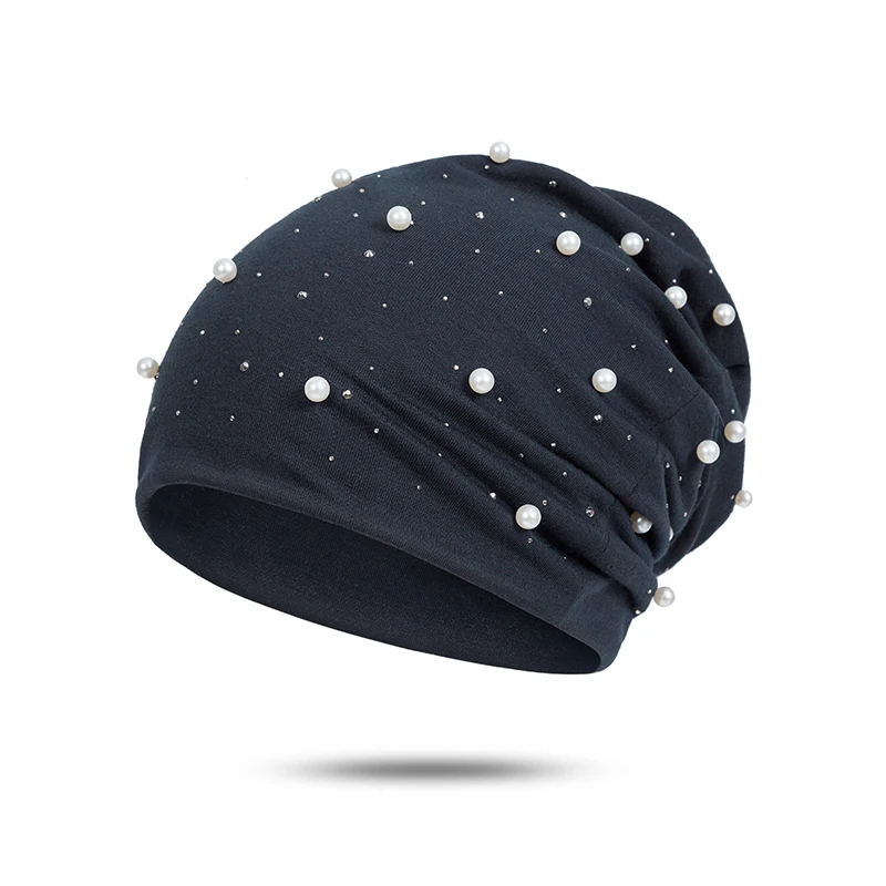 

Brand Women'S Beanie Hat Casual Polyester Shine Pearls&Rhinestones Beanies For Women Skull Beanie Hats Bonnet For Female