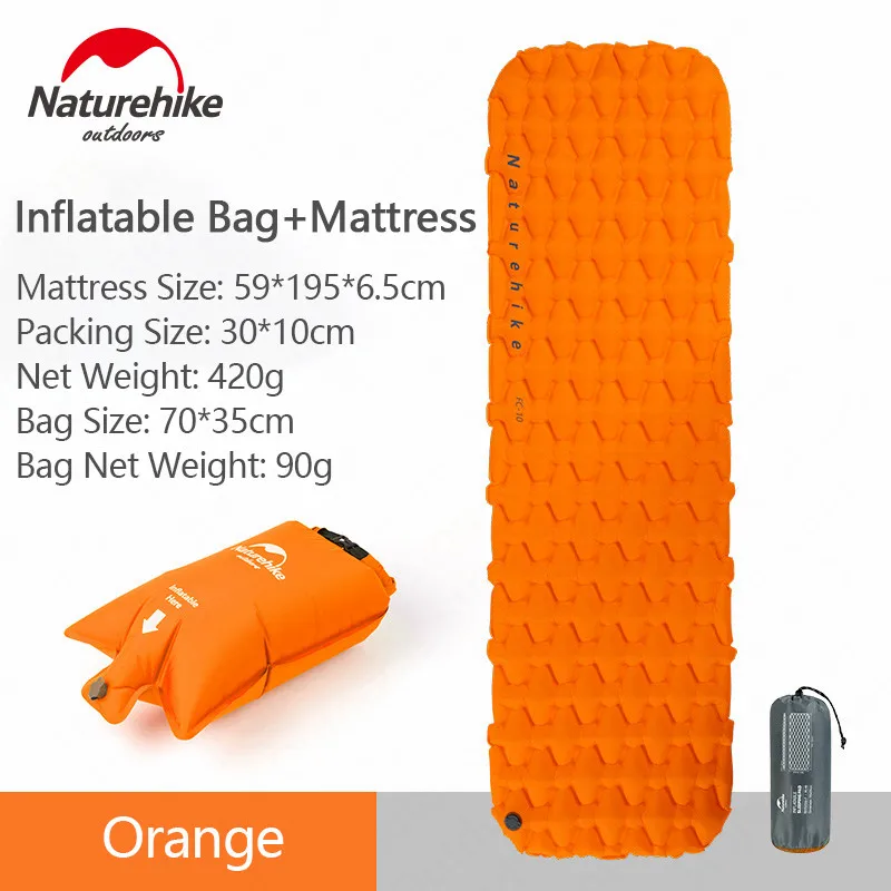Naturehike открытый складной походный спальный коврик легкий портативный тент надувной коврик для одного человека спальный коврик с подушкой - Цвет: Standard Set-Orange