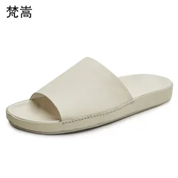 Outdoor slippers Male Korean fashion white one-word slippers leisure sandals summer cowhide slippers Flip Flops casual Shoes Outdoor slippers Male Korean fashion white one-word slippers leisure sandals summer cowhide slippers Flip Flops casual Shoes